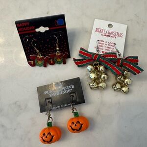 Festive Pierced Earrings Set - Joy, Bells, and Pumpkins